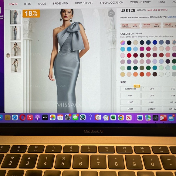 Dusty Blue Mother of the Bride/Groom dress.   One shoulder.  Full length. - Picture 6 of 9